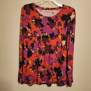 LOGO Lori Goldstein XS Orange Floral Long Sleeve Tunic
